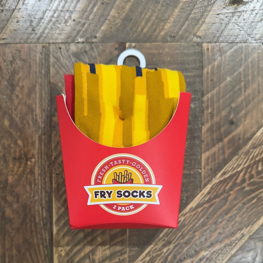 Funny Socks French Fries Fancy Box Socks Size 8-12 Men’s Crew New in Box 2PK